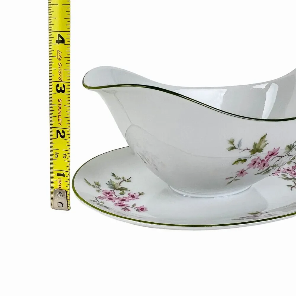 Gravy Boat Hutschenreuther Selb Bavaria Attached Underplate Handle Pink Flowers